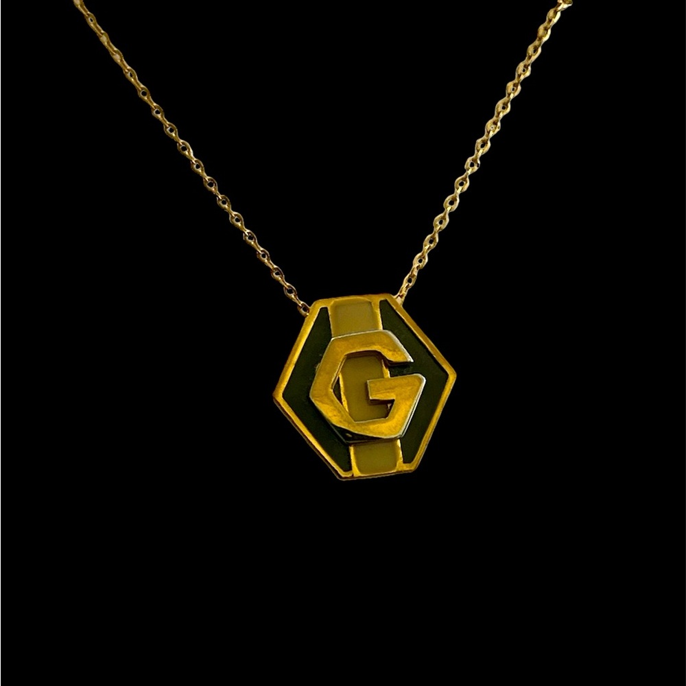 Vintage Dark Grey & White Hexagon Chain Necklace 1977